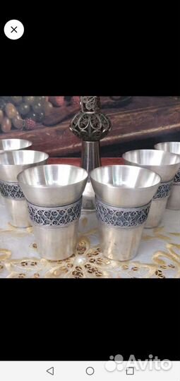 Коньячный набор, мельхиор, скань, люкс