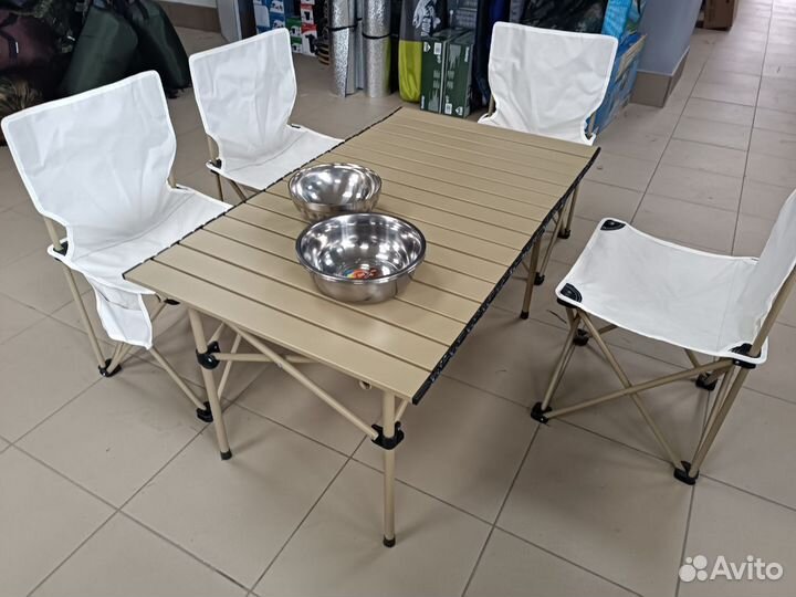 Реечный стол в комплекте с 4мя стульями