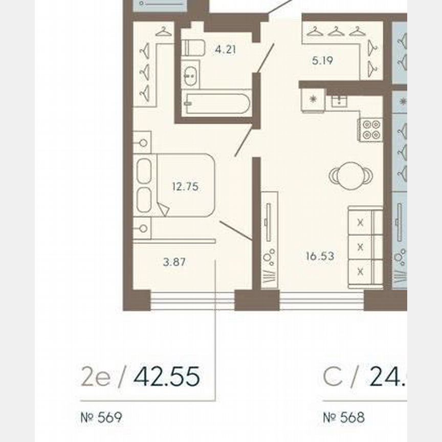 1-к. апартаменты, 42,6 м², 8/8 эт.