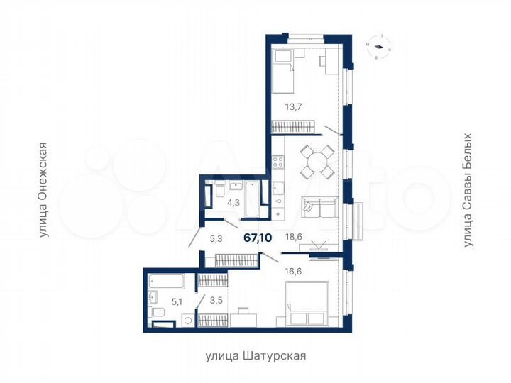 2-к. квартира, 67,1 м², 9/17 эт.