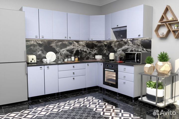 Кухня модульная Узор белый глянец угловая 2,4*1,13