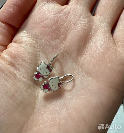 Серебряные сережки Hello Kitty детские