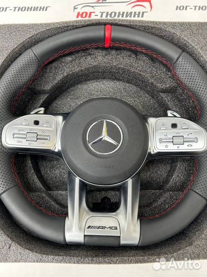 Руль Mercedes 63 AMG с красной строчкой + подушка