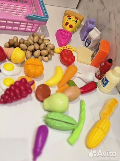 Игровой набор продукты 34 штуки и корзина