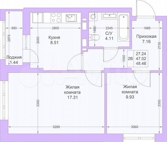 2-к. квартира, 48,5 м², 11/25 эт.