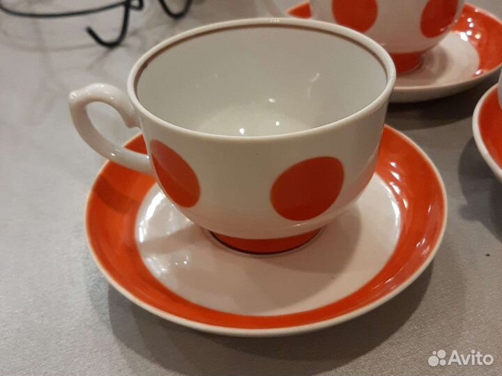 6 чайных пар СССР оранжевый горох