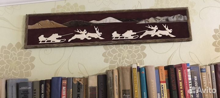 Пано из кости и шкуры резьба СССР