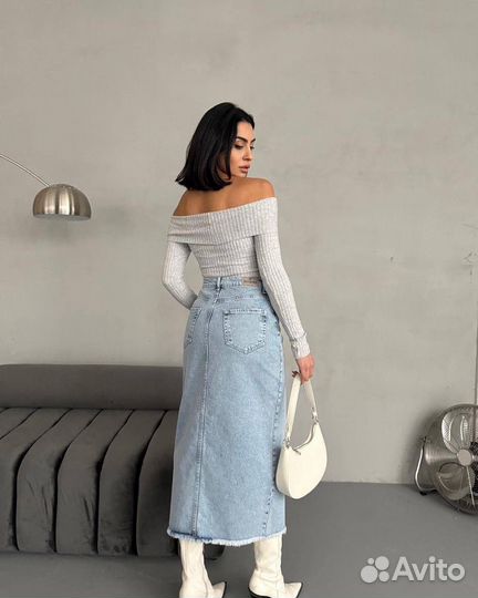 Джинсовая юбка миди