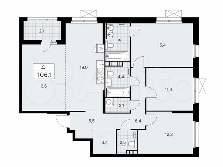 4-к. квартира, 106,1 м², 4/17 эт.