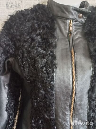 Кожаная куртка с натуральным мехом 44