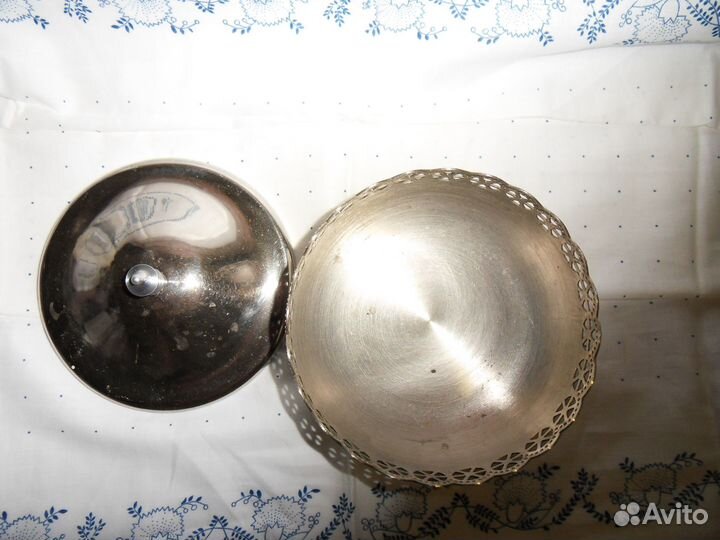 Мельхиоровая винтажная сахарница конфетница СССР