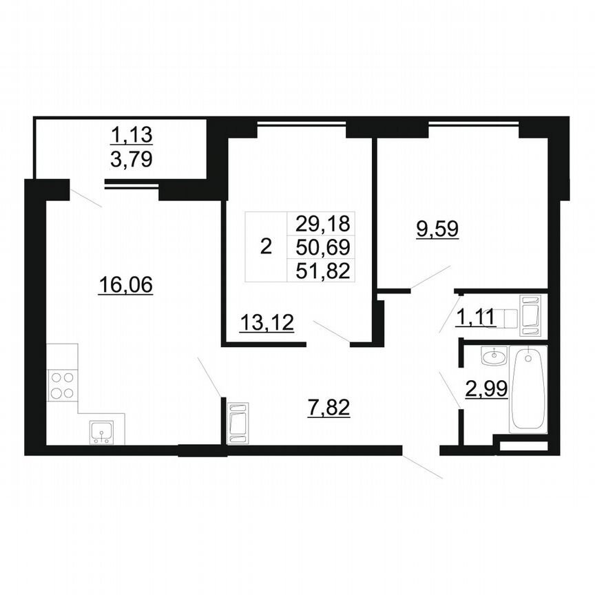 2-к. квартира, 51,8 м², 4/11 эт.