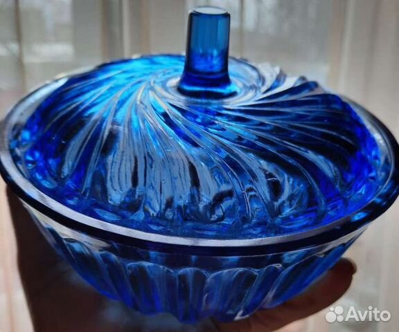 Сахарница вазочка для конфет кобальтовое стекло