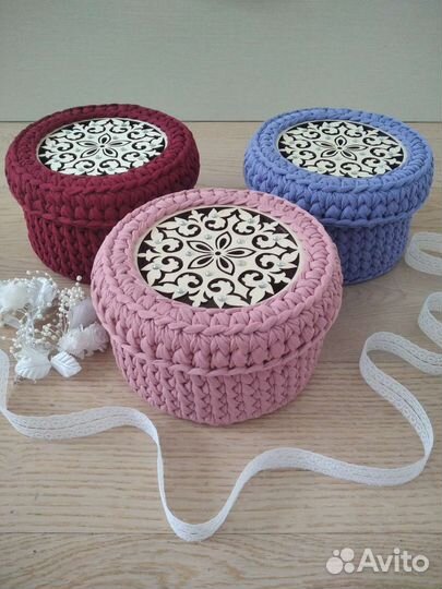 Корзинка-шкатулка из трикотажной пряжи