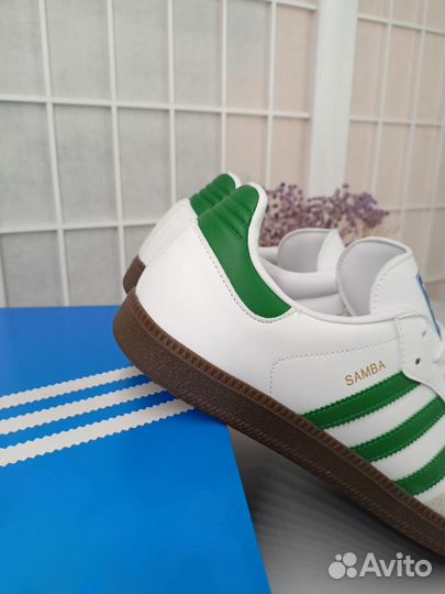 Кроссовки Adidas Samba бело - зелёные