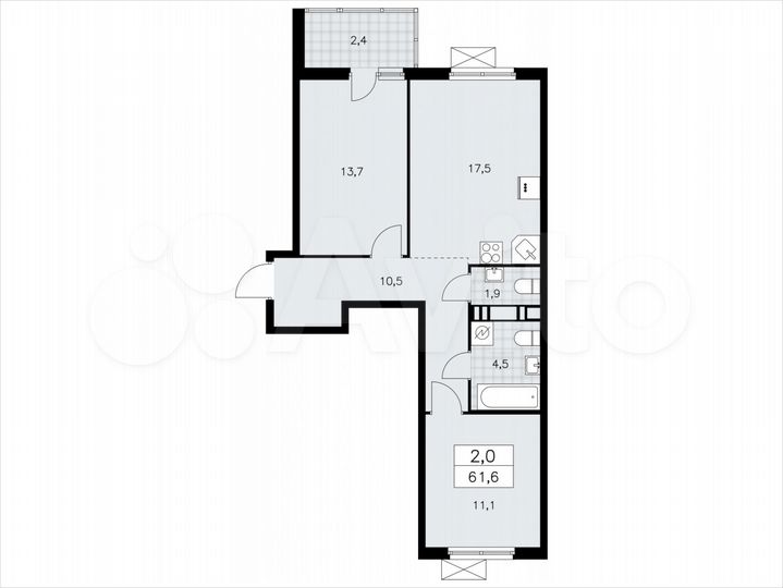 2-к. квартира, 61,6 м², 6/11 эт.
