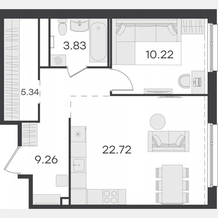 1-к. квартира, 51,4 м², 1/15 эт.