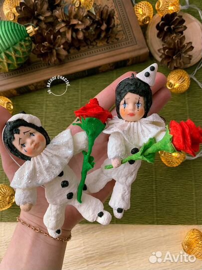 Ватные игрушки на елку Пьеро