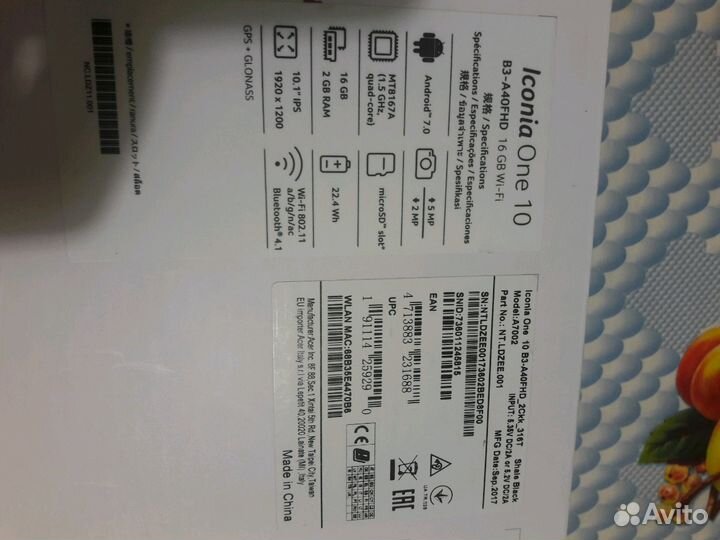 Планшет Aser Iconia one 10