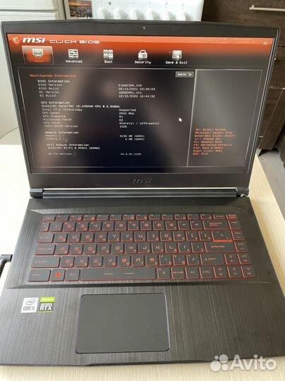 Ноутбук MSI RTX3060 i5-10500H