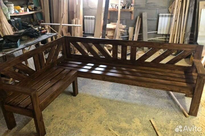 Диван деревянный угловой баню сауну терассу тумб
