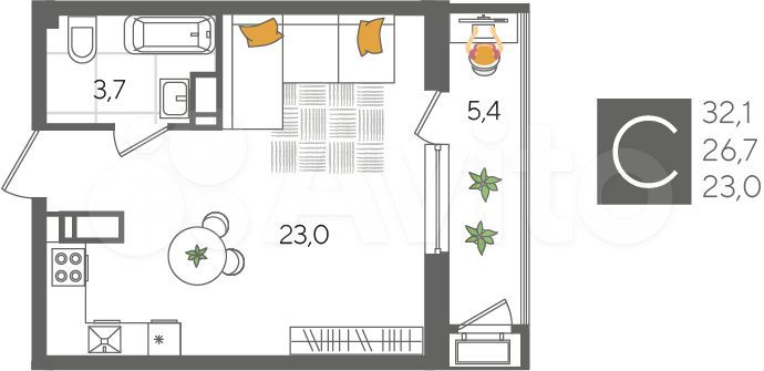 Квартира-студия, 32,1 м², 11/24 эт.