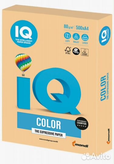Бумага цветная IQ color, А4, золотистая, GO22