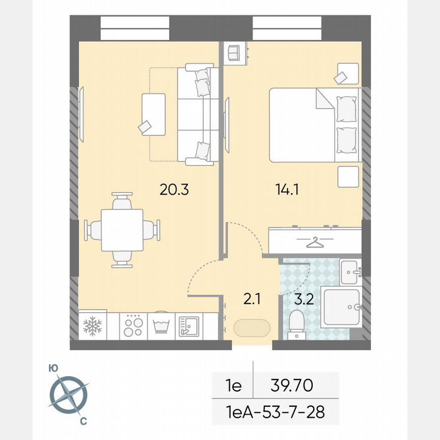 1-к. квартира, 39,7 м², 27/28 эт.