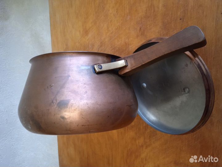 Антик медный ковш на подставке - фондю