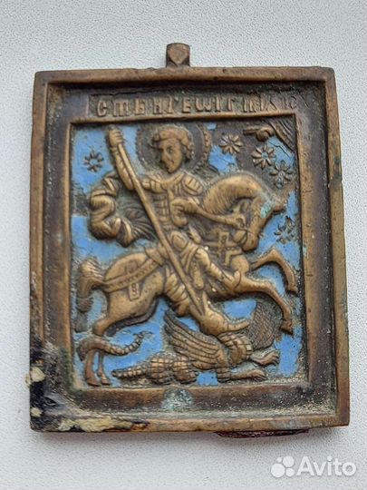Старинная икона Георгий победоносец Эмали