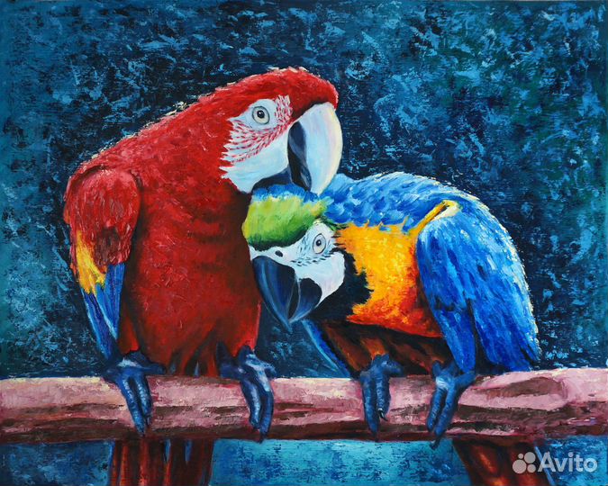 Картина маслом два попугая. Под заказ