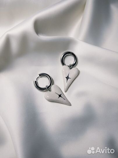 Серьги сердца керамические (ручная работа)