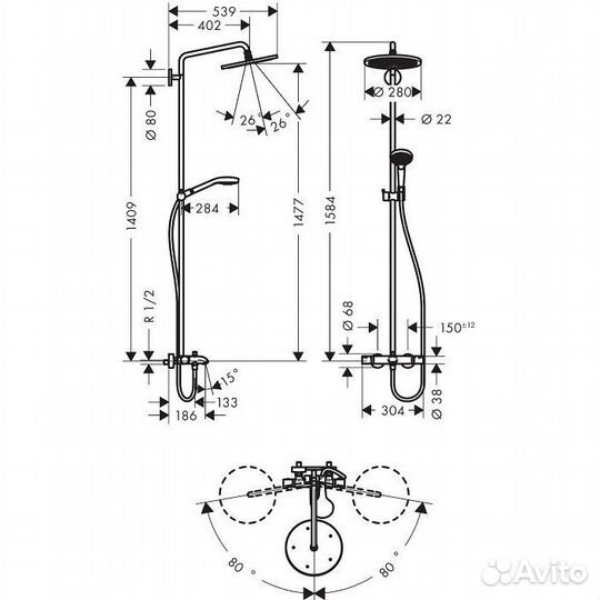 Душевая стойка Hansgrohe Croma Select 280 Air 1jet