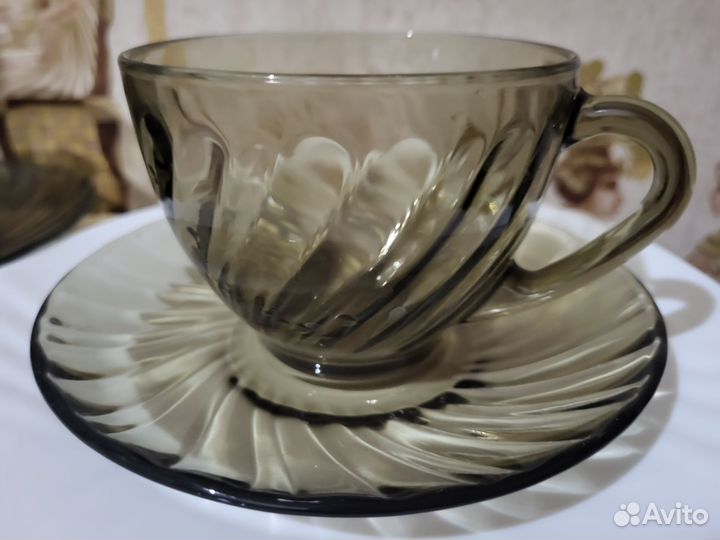 Чашка чайная блюдце стакан Франция дымчатое и икея