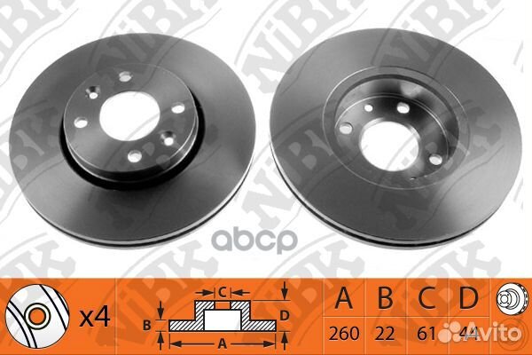Торм.диск пер.вент.260x22 4 отв. nissan Micra
