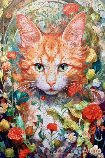 Рыжий кот Деревянный пазл