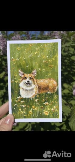 Открытка ручной работы Корги