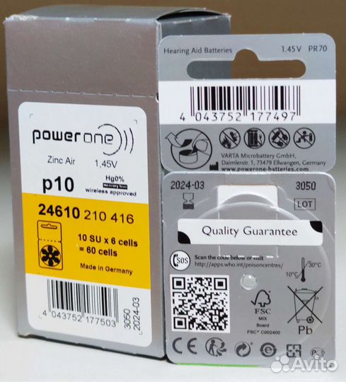 Powerone Varta 10 Батарейки для слуховых аппаратов