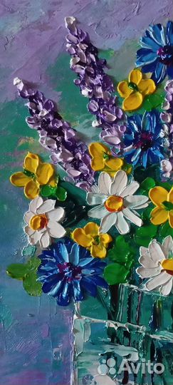 Картина маслом полевые цветы объемная живопись