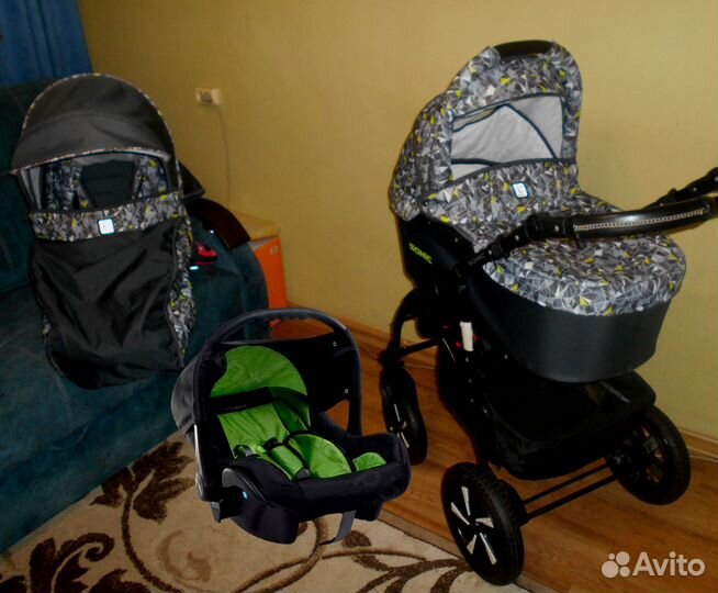 Коляска 3в1-Verdi Sonic Plus (Джинс+кожа)как новое