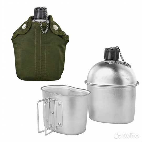 Фляга с котелком 1л. в чехле (алюм.) (микс) (олива