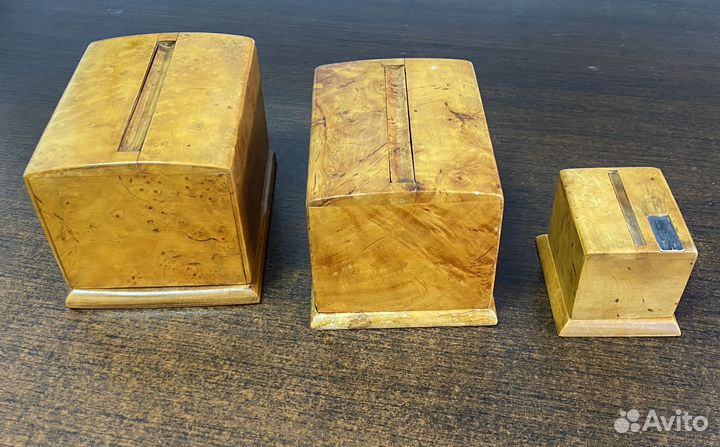 Сигаретницы и спичечница. Карельская берёза. СССР