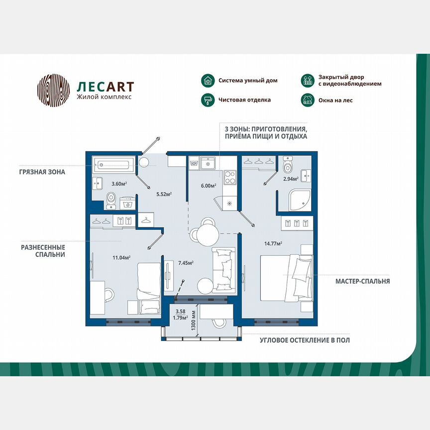 2-к. квартира, 53,1 м², 2/12 эт.