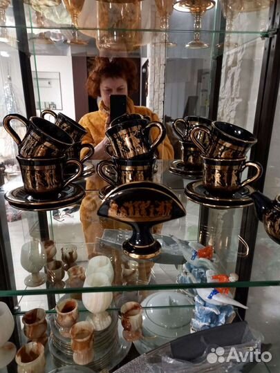 Чайный сервиз Греция, приборы с гравировкой