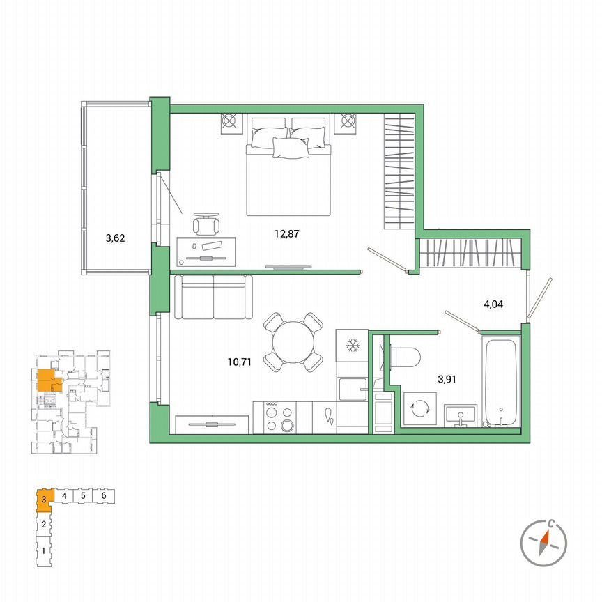 1-к. квартира, 32,6 м², 5/7 эт.