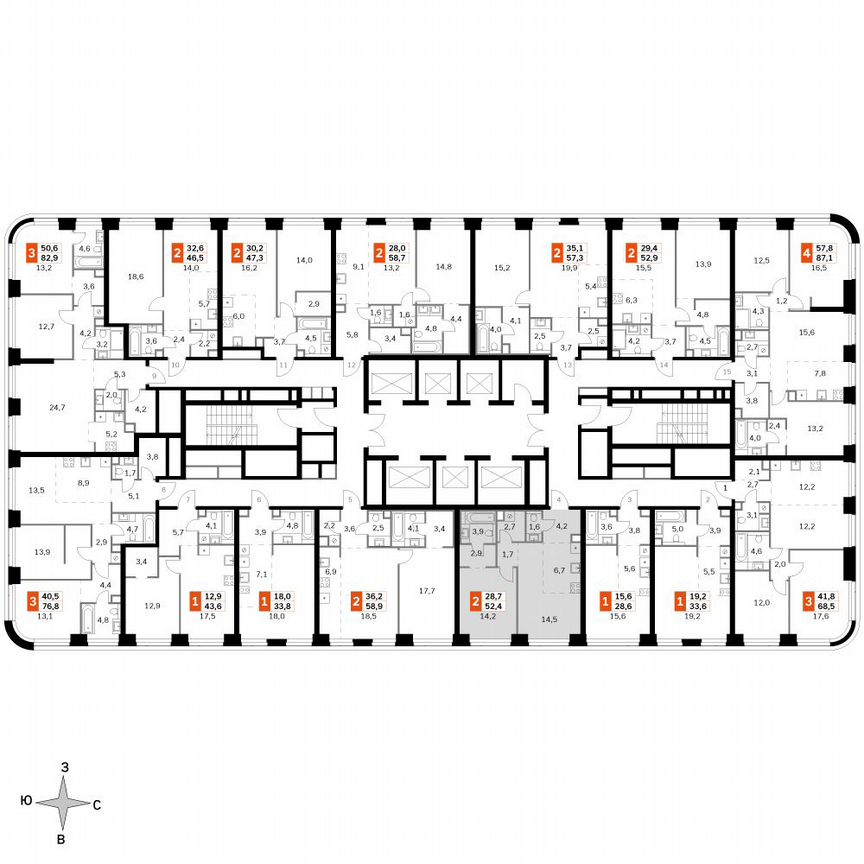 1-к. квартира, 52,4 м², 7/49 эт.