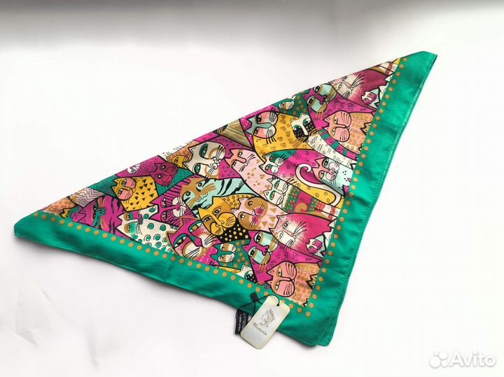 Новый шелковый весенний платок 90х90 котики