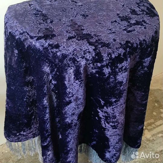 Скатерть синий плюш старинная