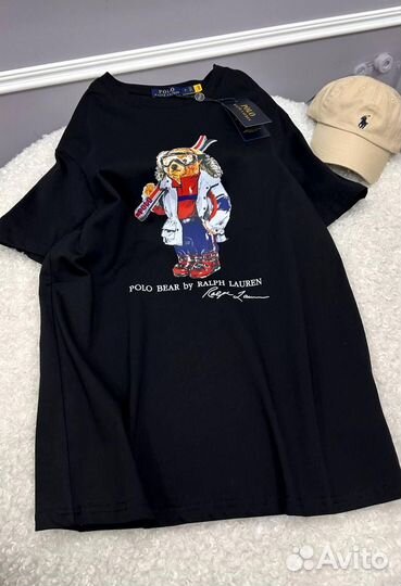 Черная широкая футболка polo bear ralph