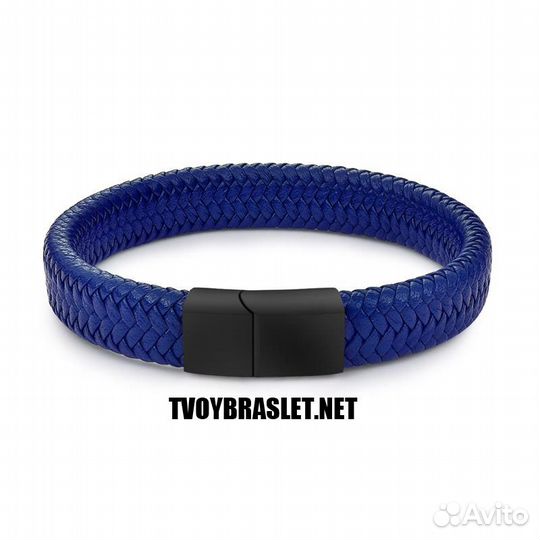 Браслет кожаный мужской синий LTH102